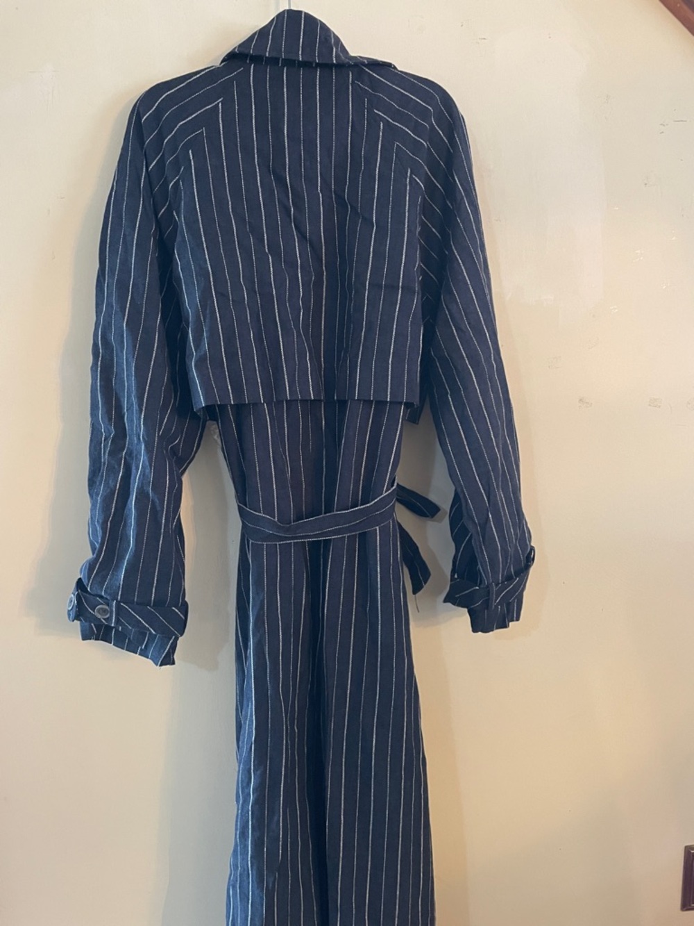 Striped Black Trench Coat - Women's Longline Coat - Picture 8 of 12